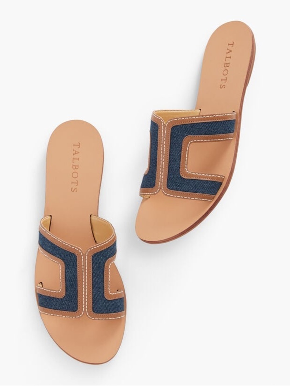 Talbots HANNAH SLIDES - DENIM Navy and Tan Size 10 New